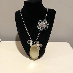 Vintage Anthropologie Necklace. Mixed Metals: Rhinestone, Gold & Silver.